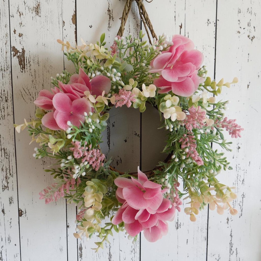 Pink Hydrangea Mini Wreath, Candle‎ Ring, Cottagecore, Farmhouse, Spring Summer